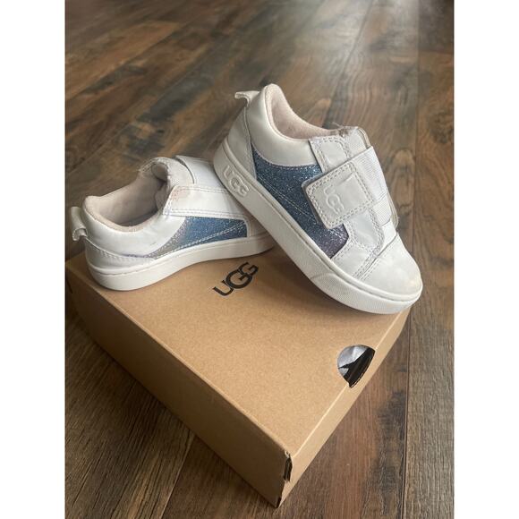 UGG T Rennon Low Toddler Sneakers in White Leather w/Rainbow Glitter (8T/EU25) - Picture 1 of 8